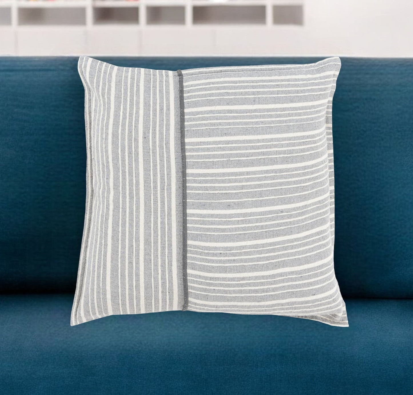 20" Gray and Ivory Striped Cotton Throw Pillow FurniFindUSA