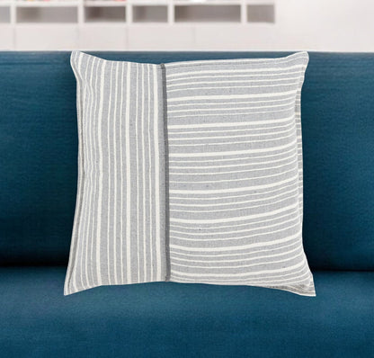 20" Gray and Ivory Striped Cotton Throw Pillow FurniFindUSA