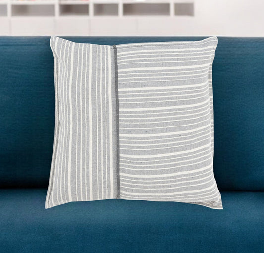 20" Gray and Ivory Striped Cotton Throw Pillow FurniFindUSA