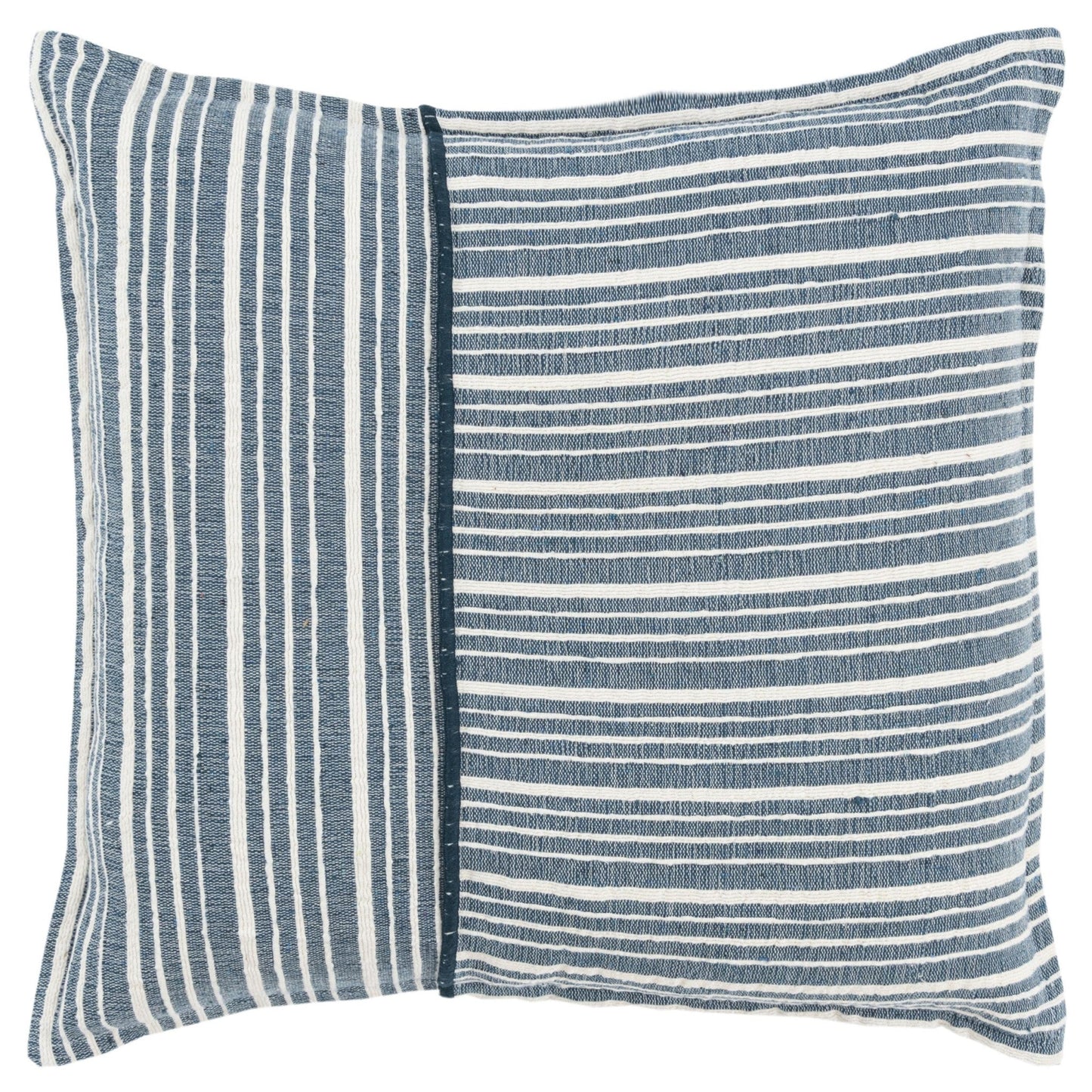 20" Blue and White Cotton Pillow With Embroidery Edges 6.25" (L) x 20.0" (W) x 20.0" (H) FurniFindUSA