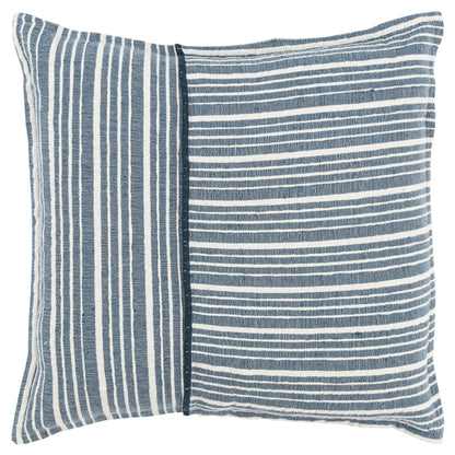 20" Blue and White Cotton Pillow With Embroidery Edges 6.25" (L) x 20.0" (W) x 20.0" (H) FurniFindUSA