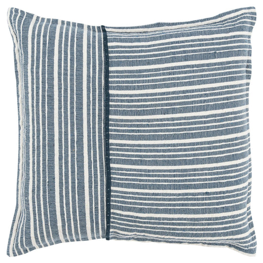 20" Blue and White Cotton Pillow With Embroidery Edges 6.25" (L) x 20.0" (W) x 20.0" (H) FurniFindUSA