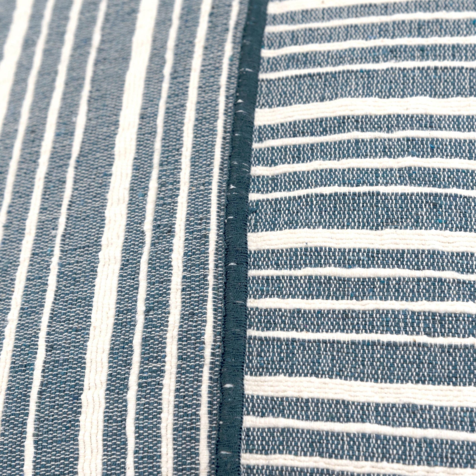 20" Blue and White Cotton Pillow With Embroidery Edges 6.25" (L) x 20.0" (W) x 20.0" (H) FurniFindUSA