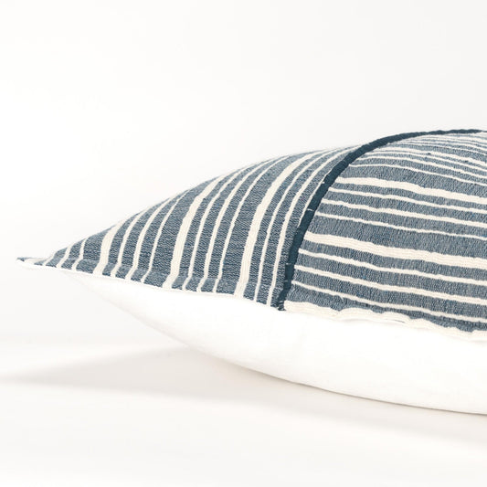 20" Blue and White Cotton Pillow With Embroidery Edges 6.25" (L) x 20.0" (W) x 20.0" (H) FurniFindUSA