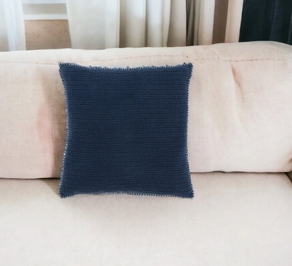 22" Navy Blue Striped Cotton Throw Pillow FurniFindUSA