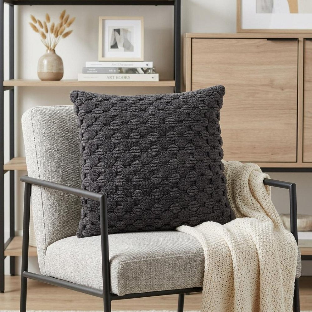20" Charcoal Cotton Throw Pillow With Texture — view 7