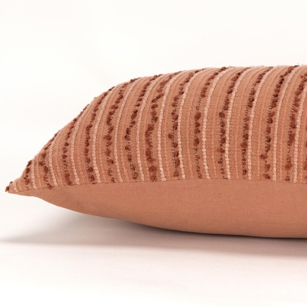 14" X 14" Terra Cotta Striped Cotton Blend Throw Pillow — view 3