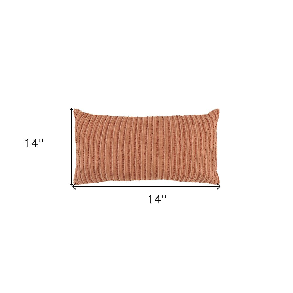 14" X 14" Terra Cotta Striped Cotton Blend Throw Pillow — view 4