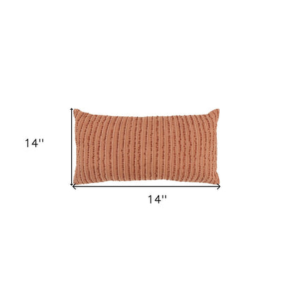 14" X 14" Terra Cotta Striped Cotton Blend Throw Pillow
