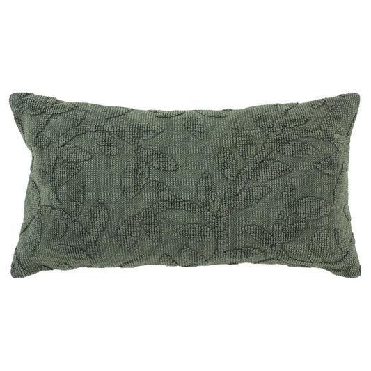 14" X 26" Green Botanical Cotton Throw Pillow With Texture FurniFindUSA