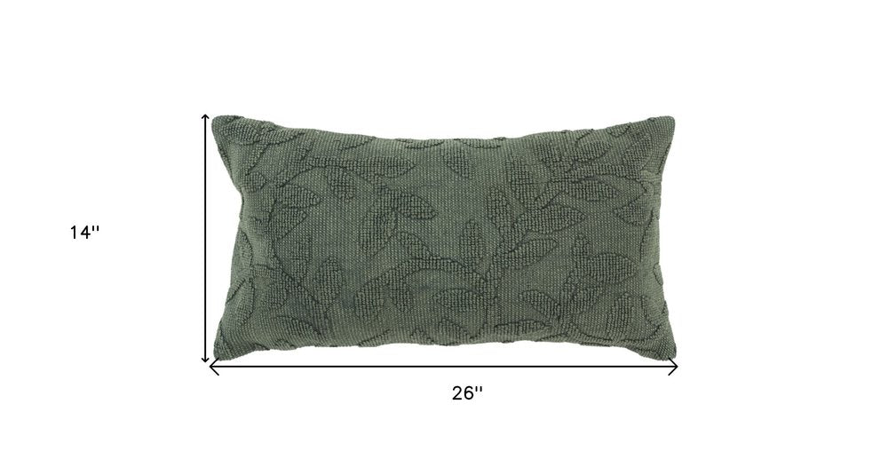 14" X 26" Green Cotton Lumbar Throw Pillow With Texture — view 4
