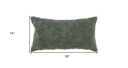 14" X 26" Green Cotton Lumbar Throw Pillow With Texture HomeRoots