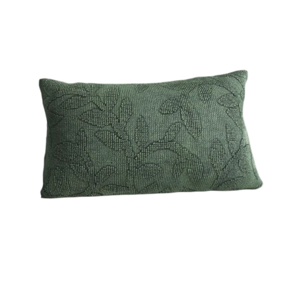 14" X 26" Green Cotton Lumbar Throw Pillow With Texture — view 6