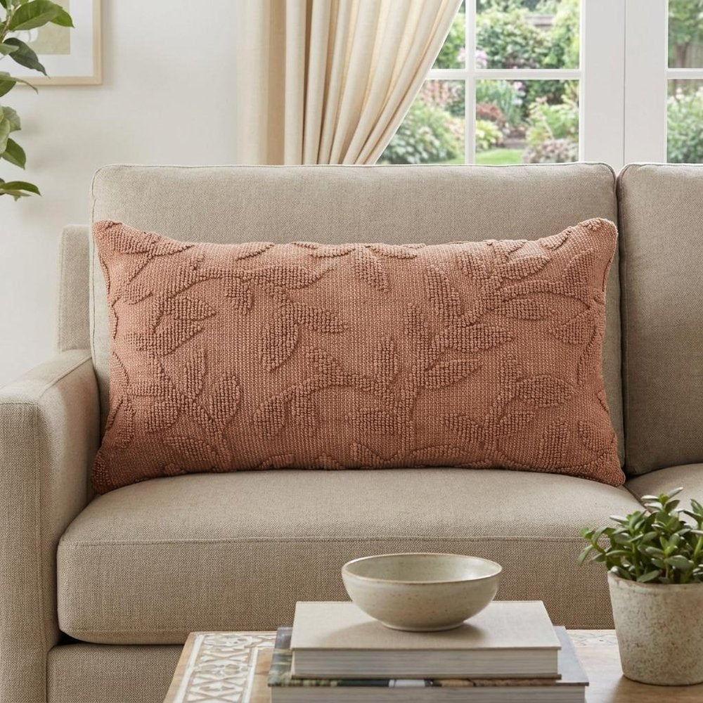 14" X 26" Terra Cotta Cotton Lumbar Throw Pillow With Texture — view 8