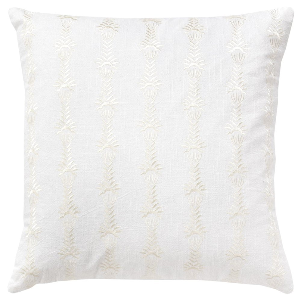 20" White Cotton Throw Pillow With Embroidery — view 1