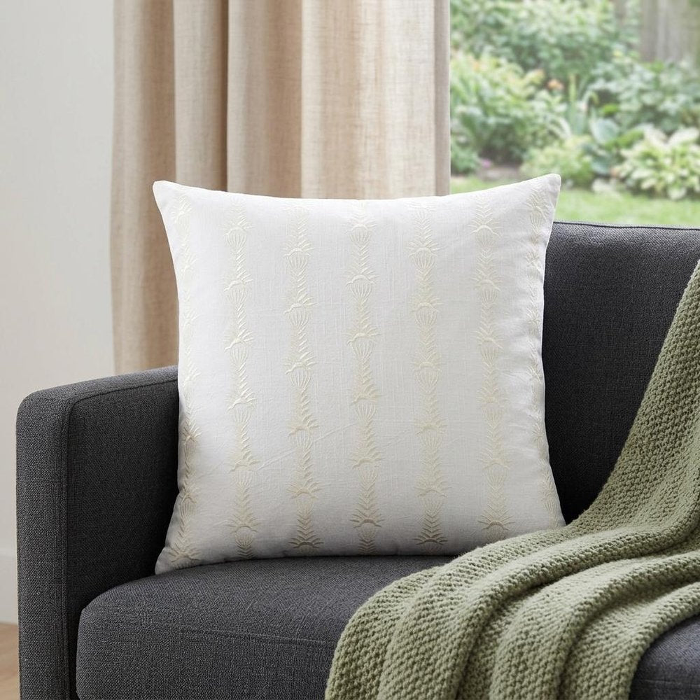 20" White Cotton Throw Pillow With Embroidery — view 5