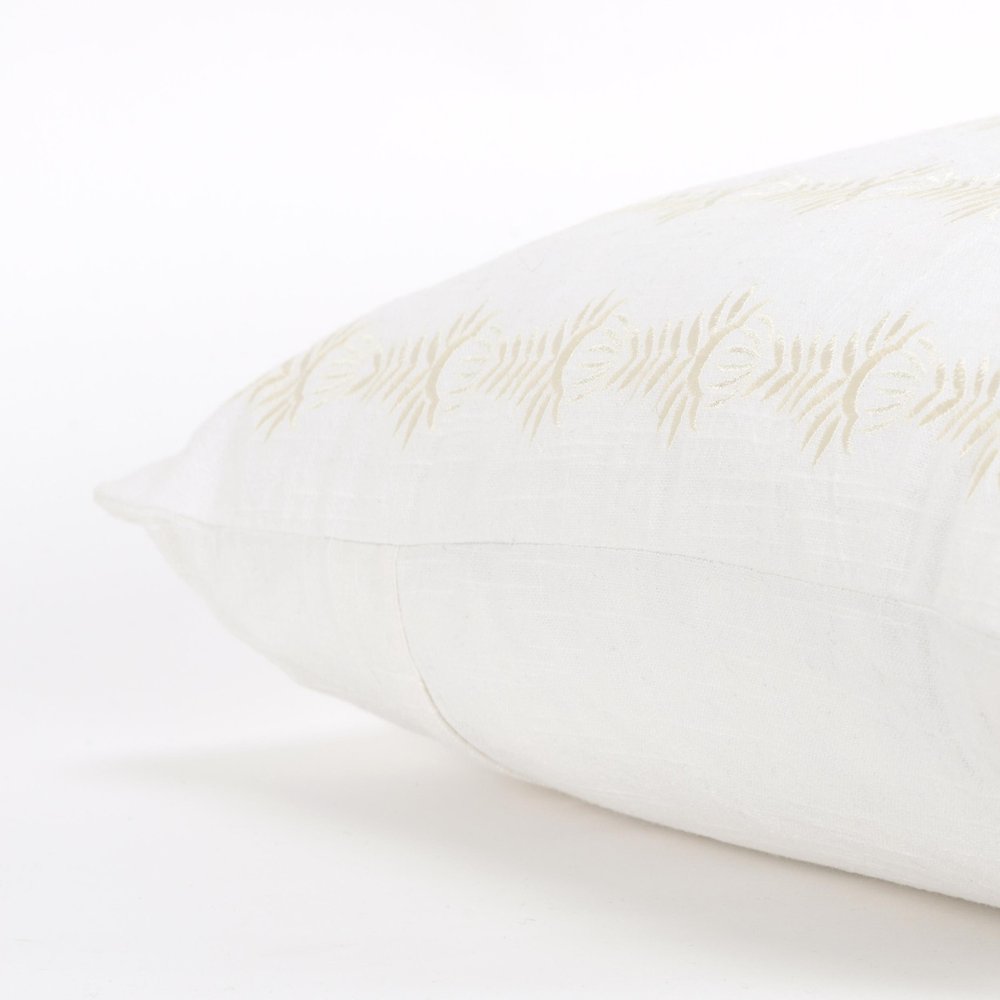 20" White Cotton Throw Pillow With Embroidery