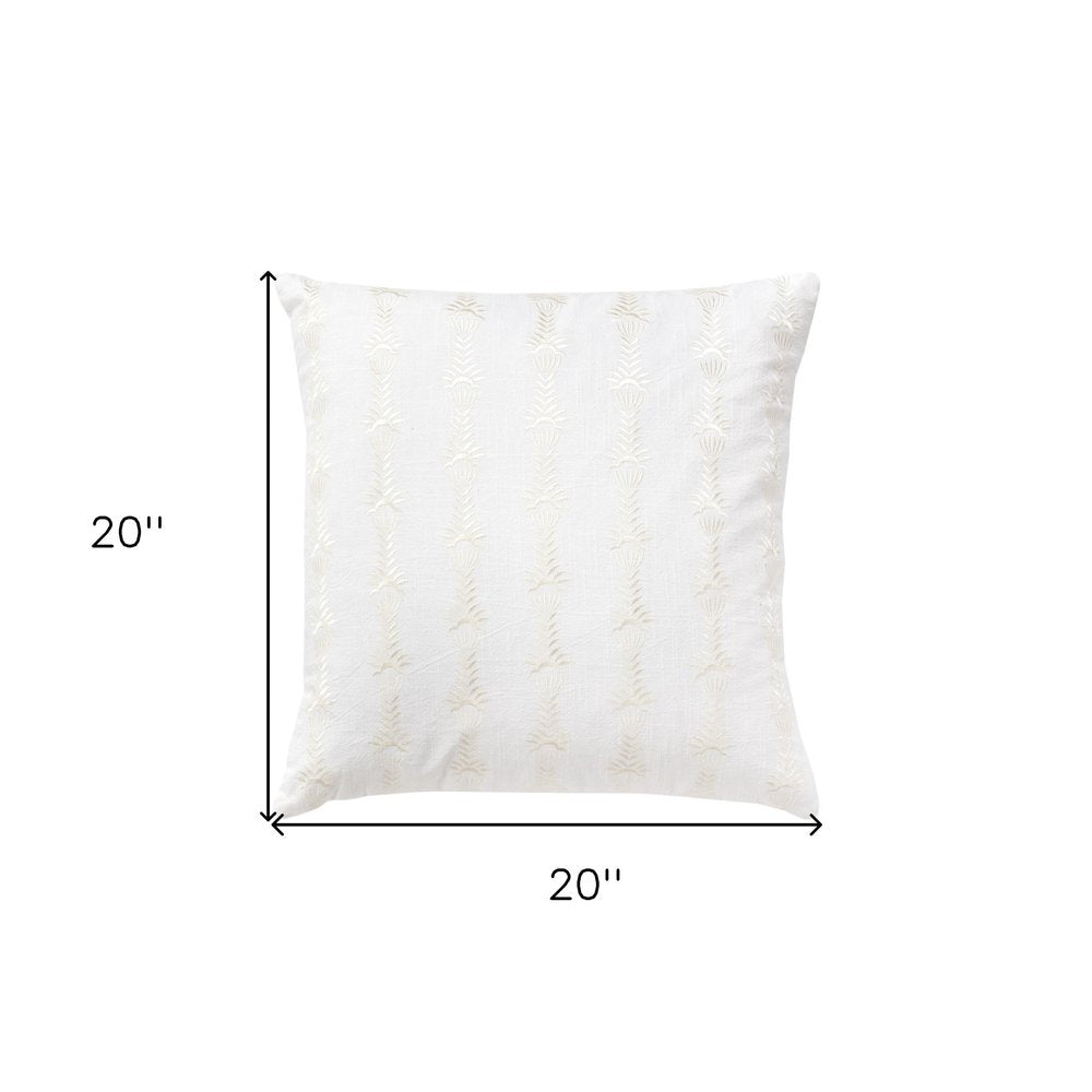 20" White Cotton Throw Pillow With Embroidery — view 4