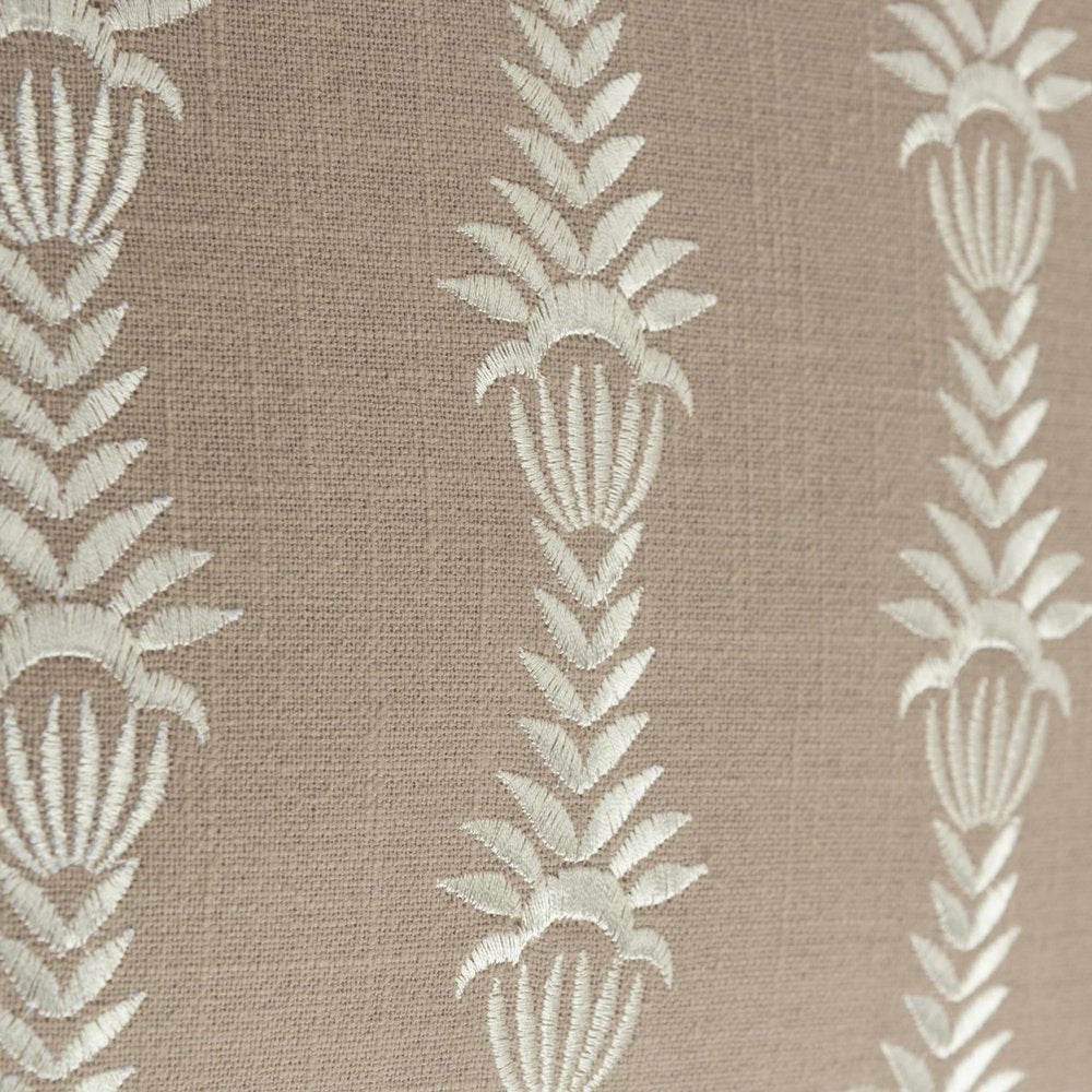 20" Taupe and White Cotton Throw Pillow With Embroidery — view 2