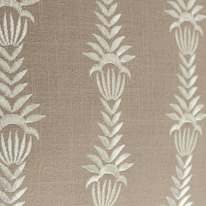 20" Taupe and White Cotton Throw Pillow With Embroidery