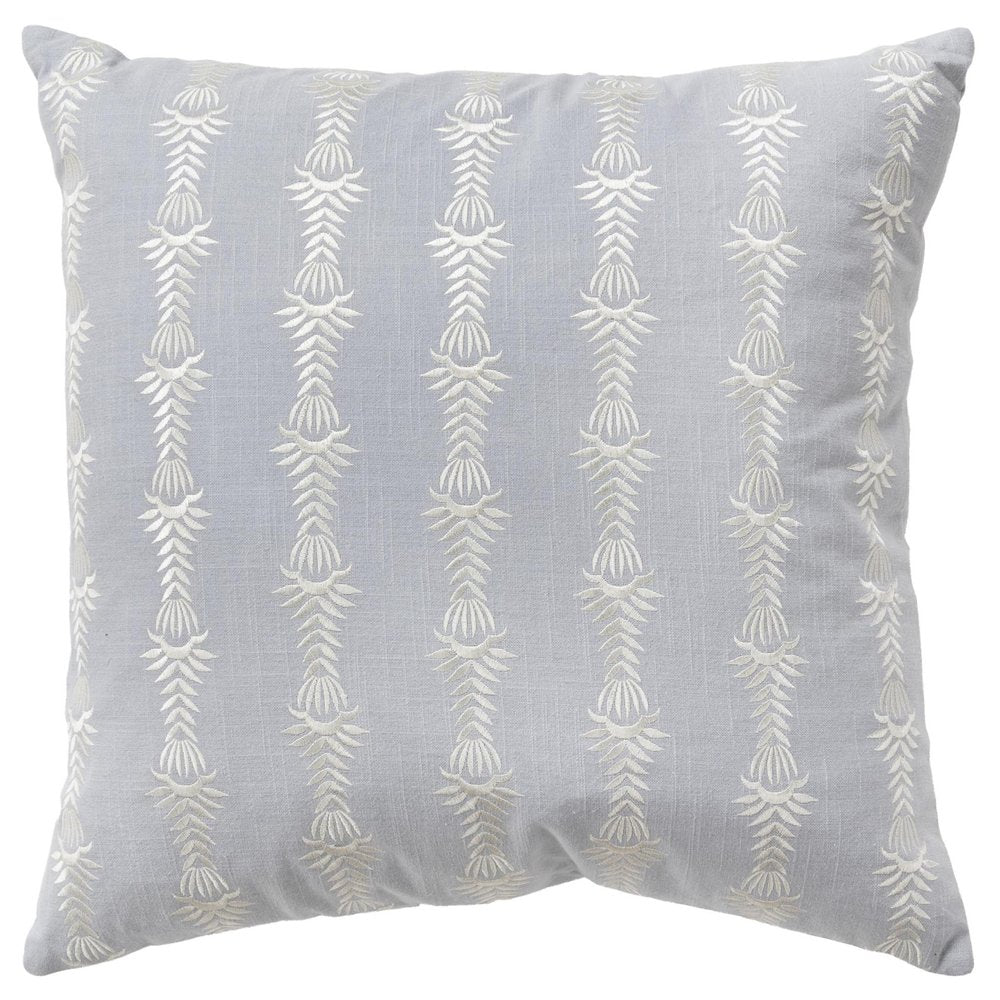 20" Light Blue and White Cotton Throw Pillow With Embroidery — view 1