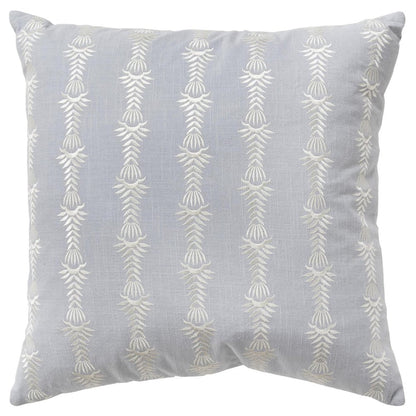 20" Light Blue and White Cotton Throw Pillow With Embroidery