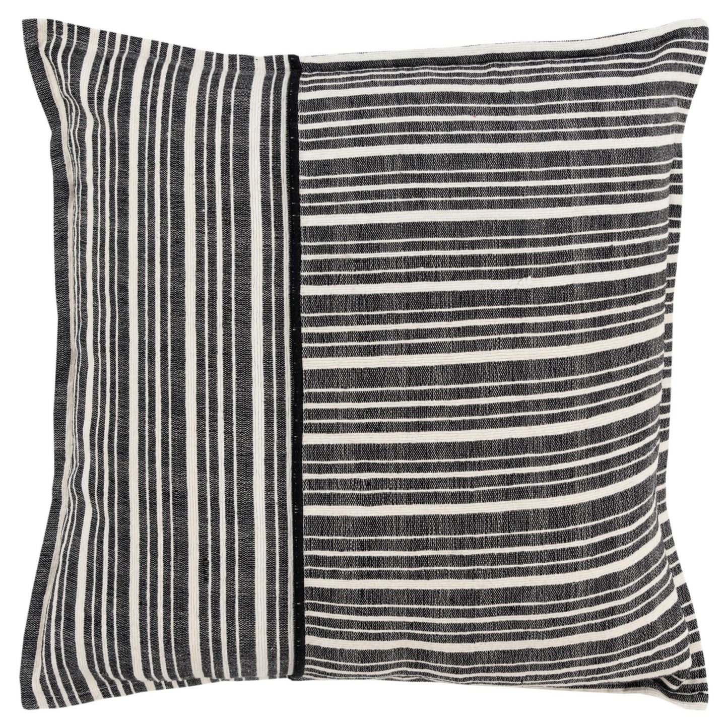 20" Black and White Cotton Pillow With Embroidery Edges FurniFindUSA