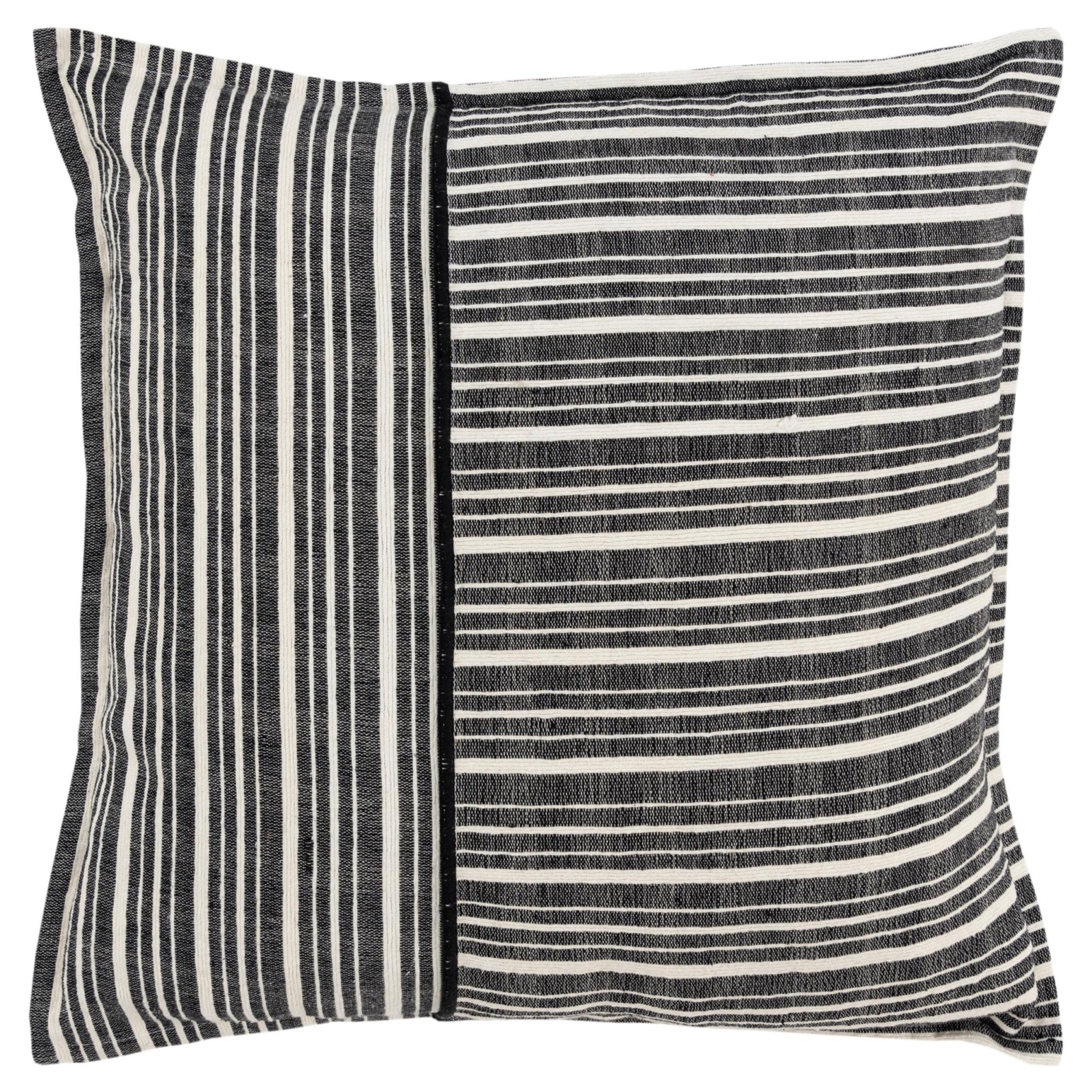20" Black and White Cotton Pillow With Embroidery Edges FurniFindUSA