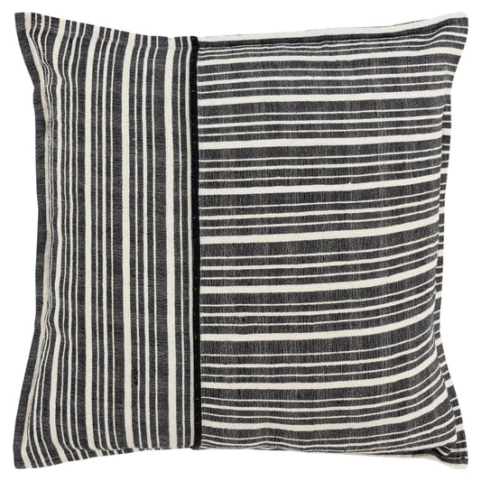 20" Black and White Cotton Pillow With Embroidery Edges FurniFindUSA