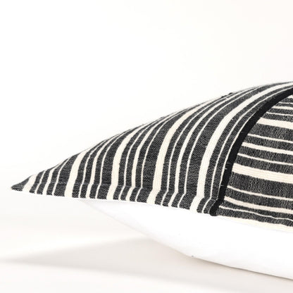 20" Black and White Cotton Pillow With Embroidery Edges FurniFindUSA