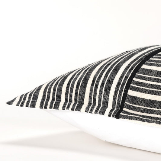 20" Black and White Cotton Pillow With Embroidery Edges FurniFindUSA