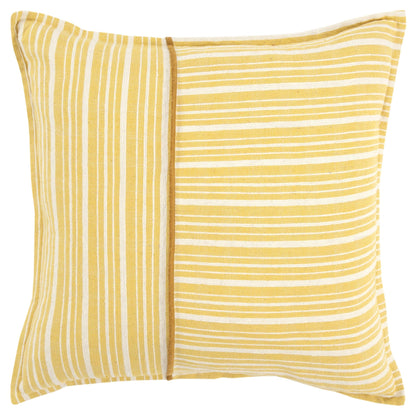 20" Yellow and White Cotton Pillow With Embroidery Edges FurniFindUSA
