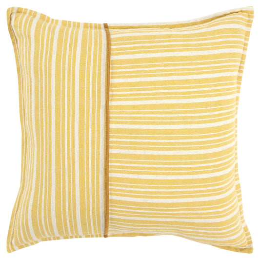 20" Yellow and White Cotton Pillow With Embroidery Edges FurniFindUSA