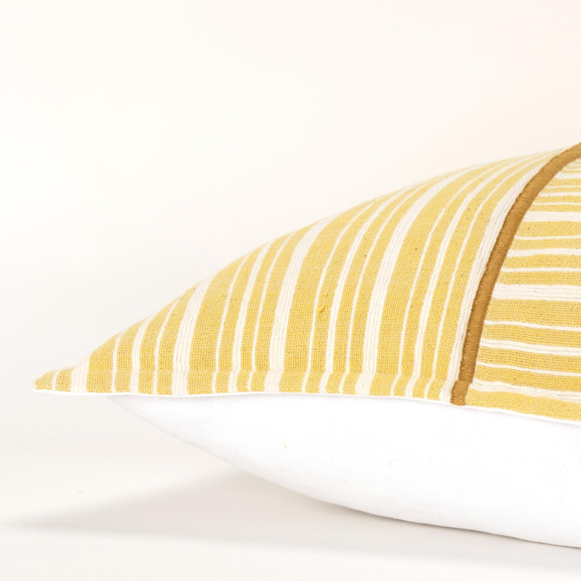 20" Yellow and White Cotton Pillow With Embroidery Edges FurniFindUSA