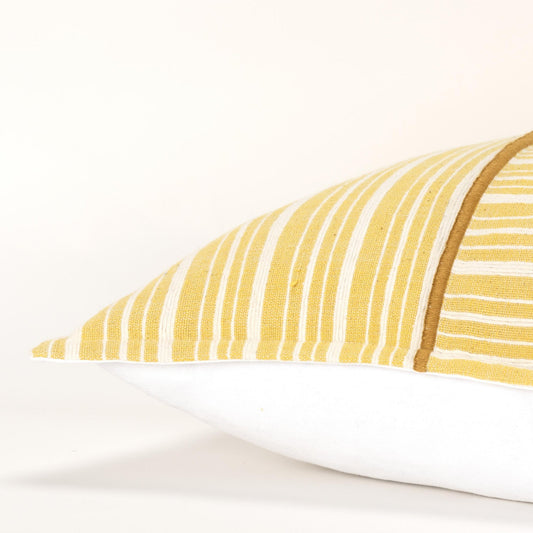 20" Yellow and White Cotton Pillow With Embroidery Edges FurniFindUSA