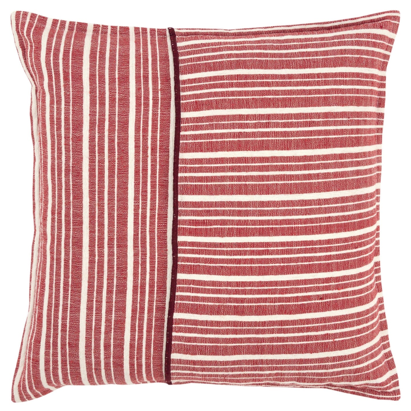 20" Red and Ivory Striped Cotton Throw Pillow FurniFindUSA