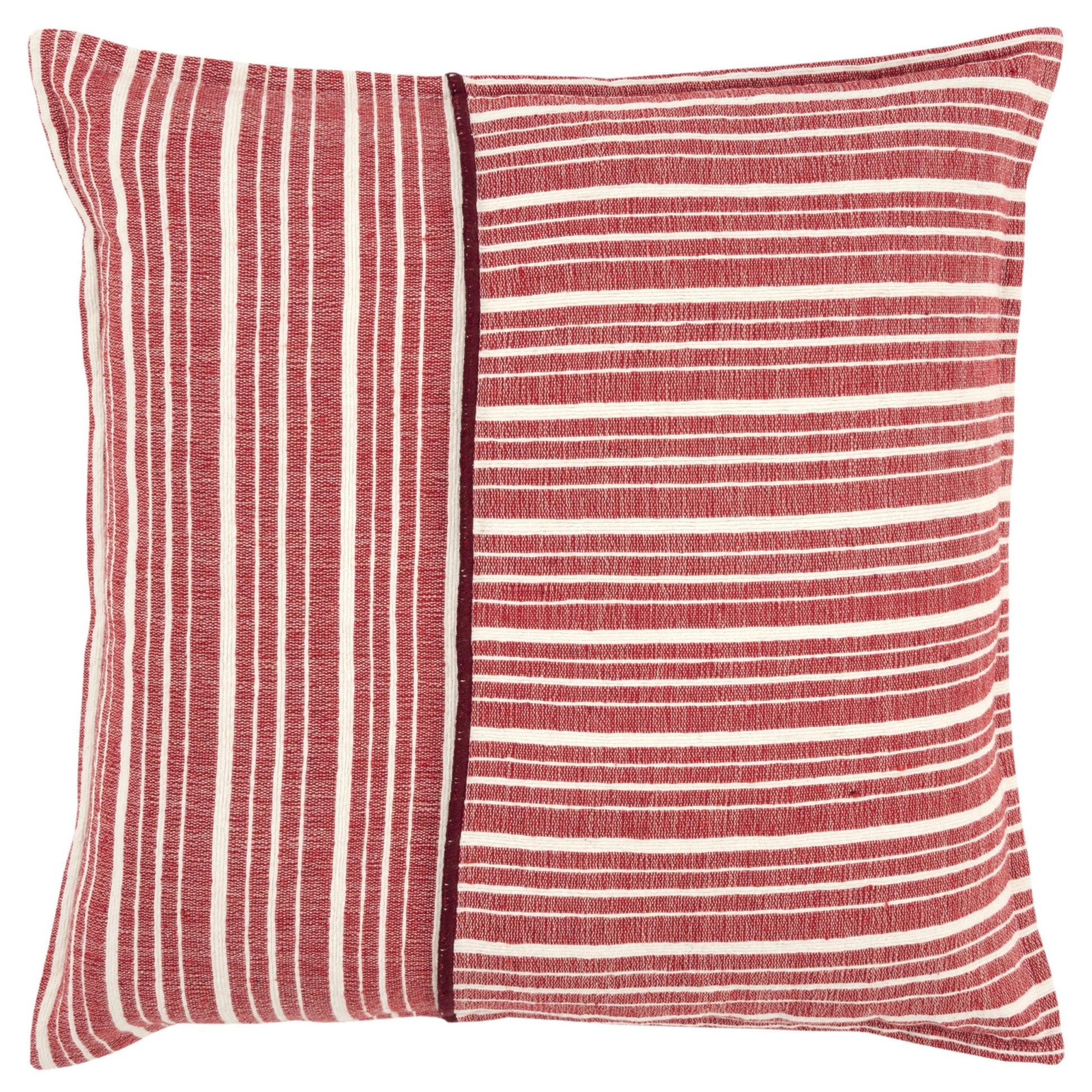 20" Red and Ivory Striped Cotton Throw Pillow FurniFindUSA