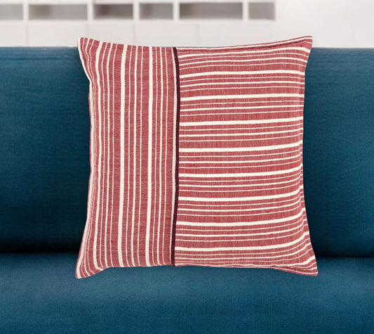 20" Red and Ivory Striped Cotton Throw Pillow FurniFindUSA