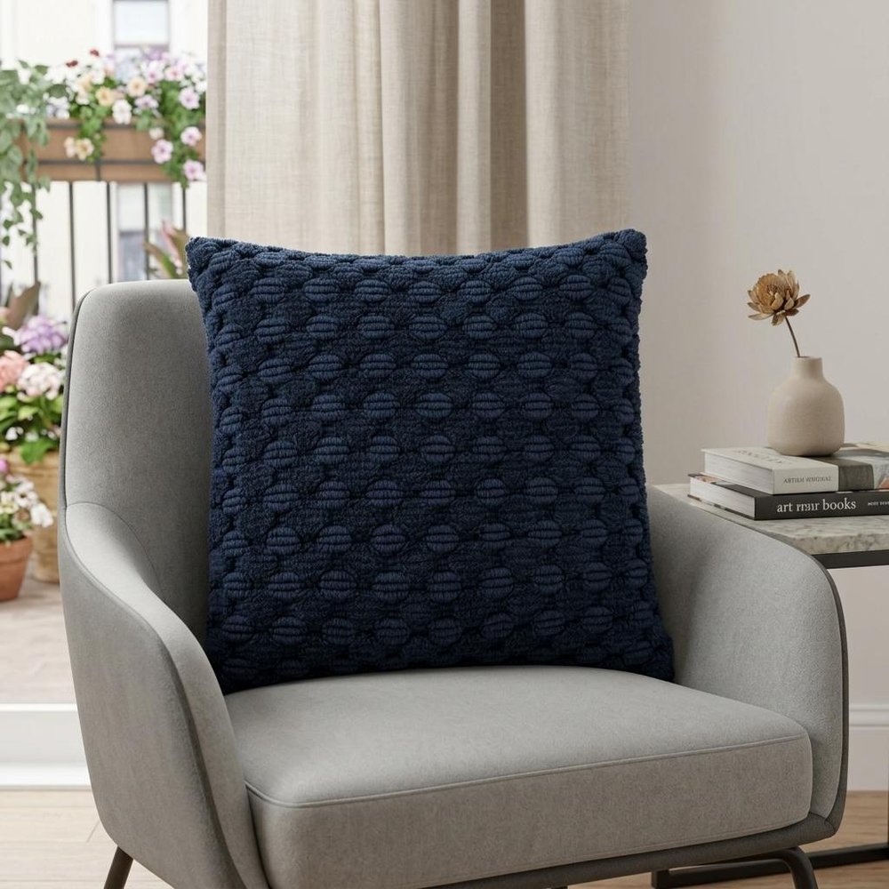 20" Blue Cotton Throw Pillow With Texture — view 6