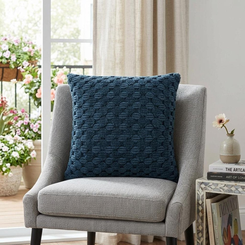 20" Teal Cotton Throw Pillow With Texture — view 8