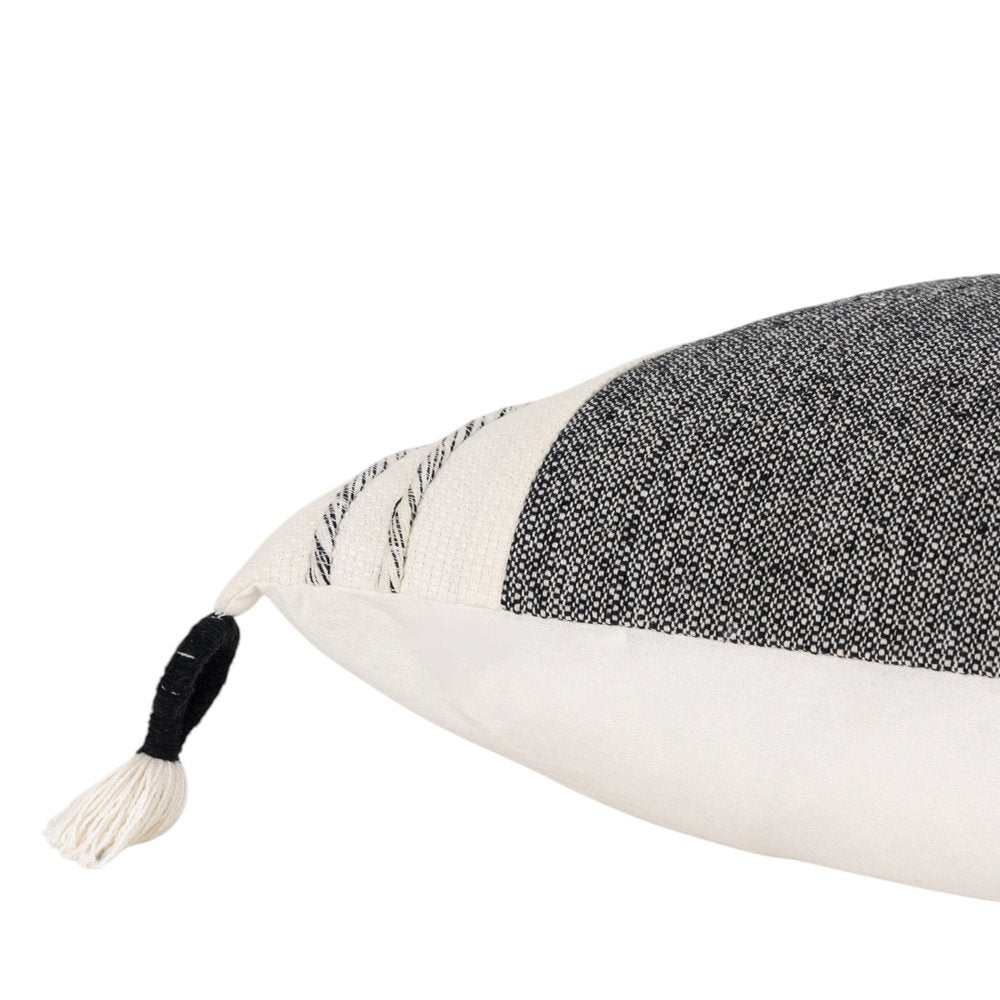 20" White and Black Striped Cotton Throw Pillow with Tassels and Texture — view 5