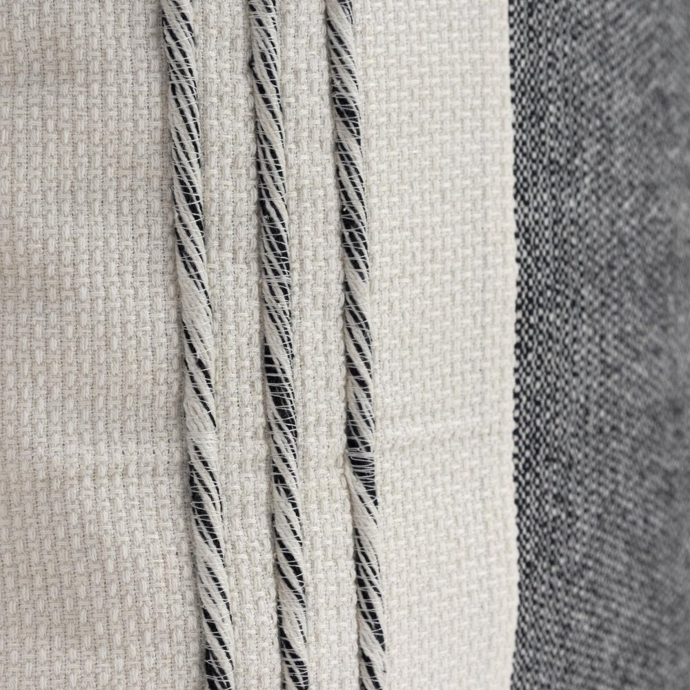 20" White and Black Striped Cotton Throw Pillow with Tassels and Texture — view 1