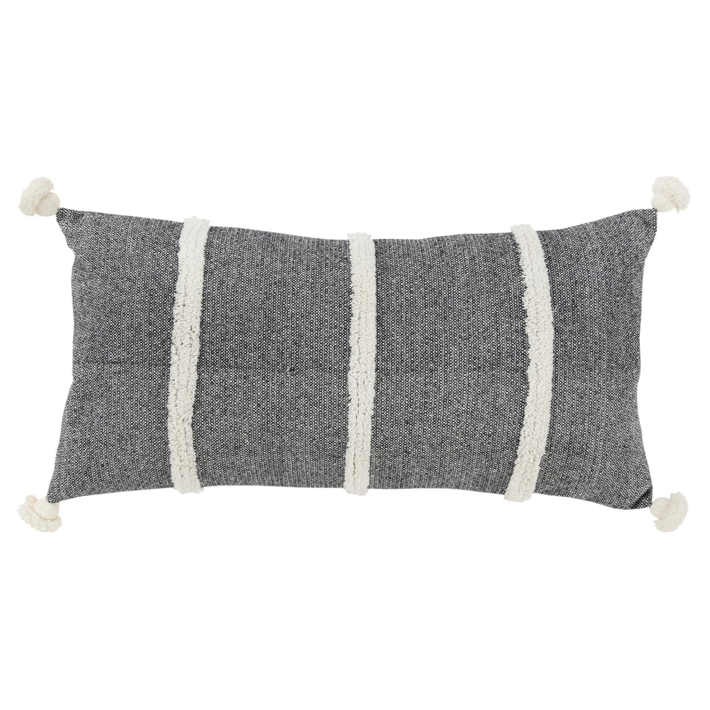 14" X 14" Black and White Cotton Pillow With Tassels Edges FurniFindUSA