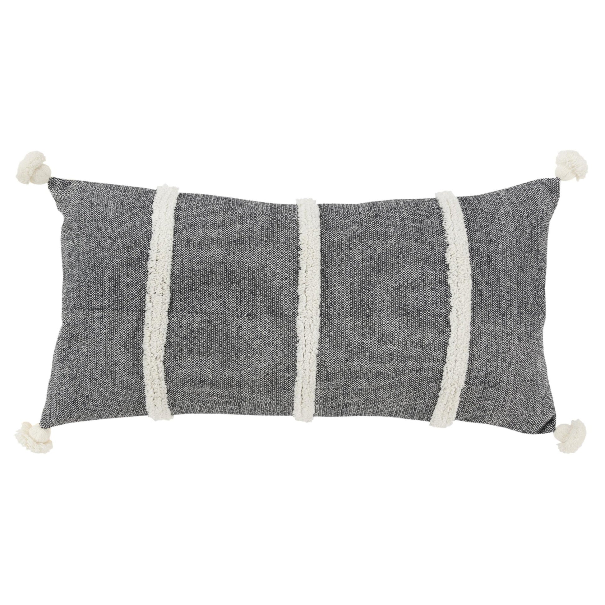 14" X 14" Black and White Cotton Pillow With Tassels Edges FurniFindUSA