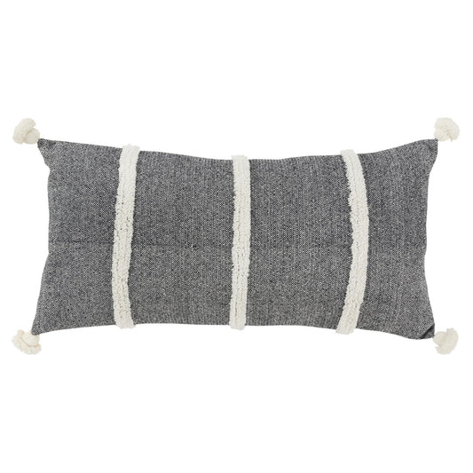14" X 14" Black and White Cotton Pillow With Tassels Edges FurniFindUSA