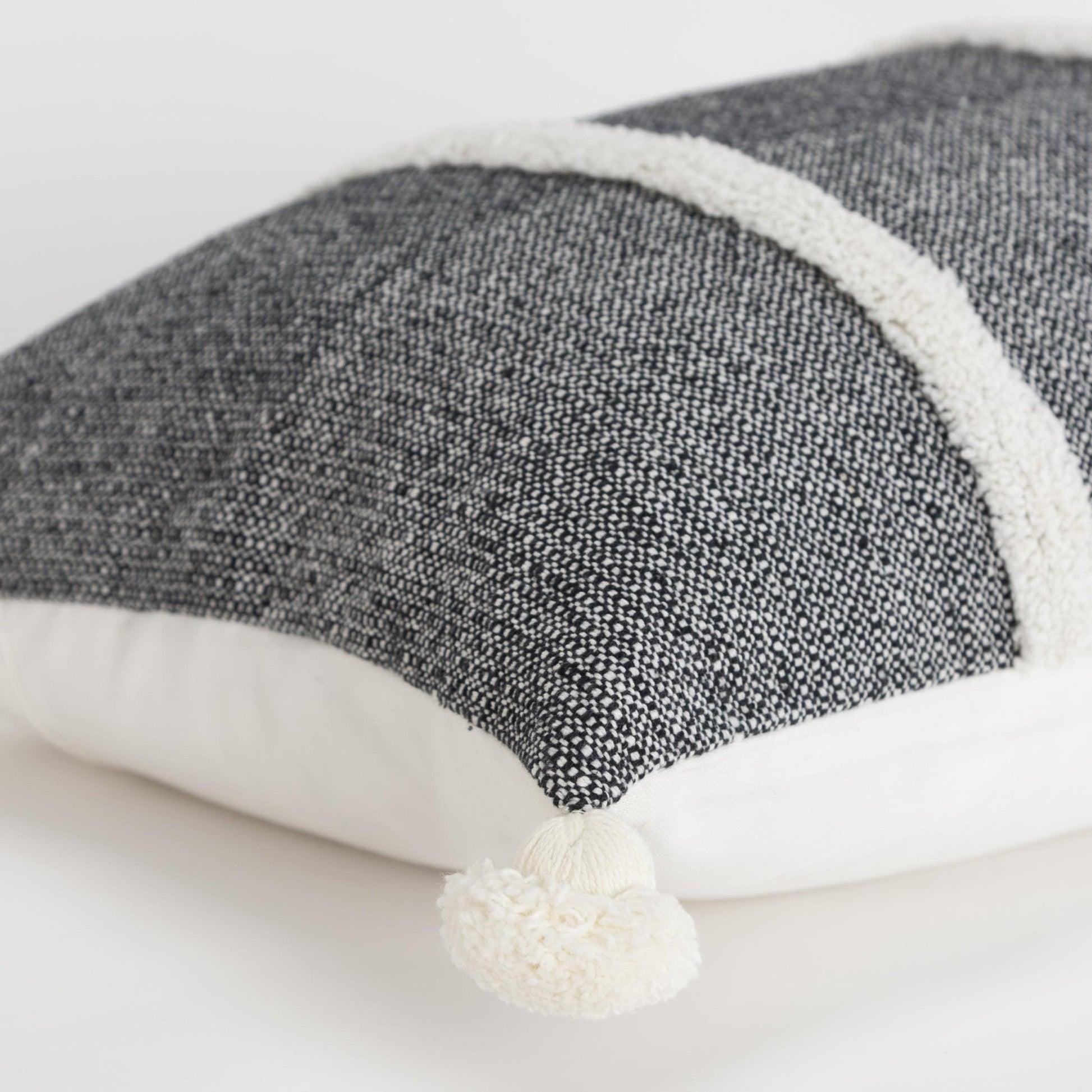 14" X 14" Black and White Cotton Pillow With Tassels Edges FurniFindUSA