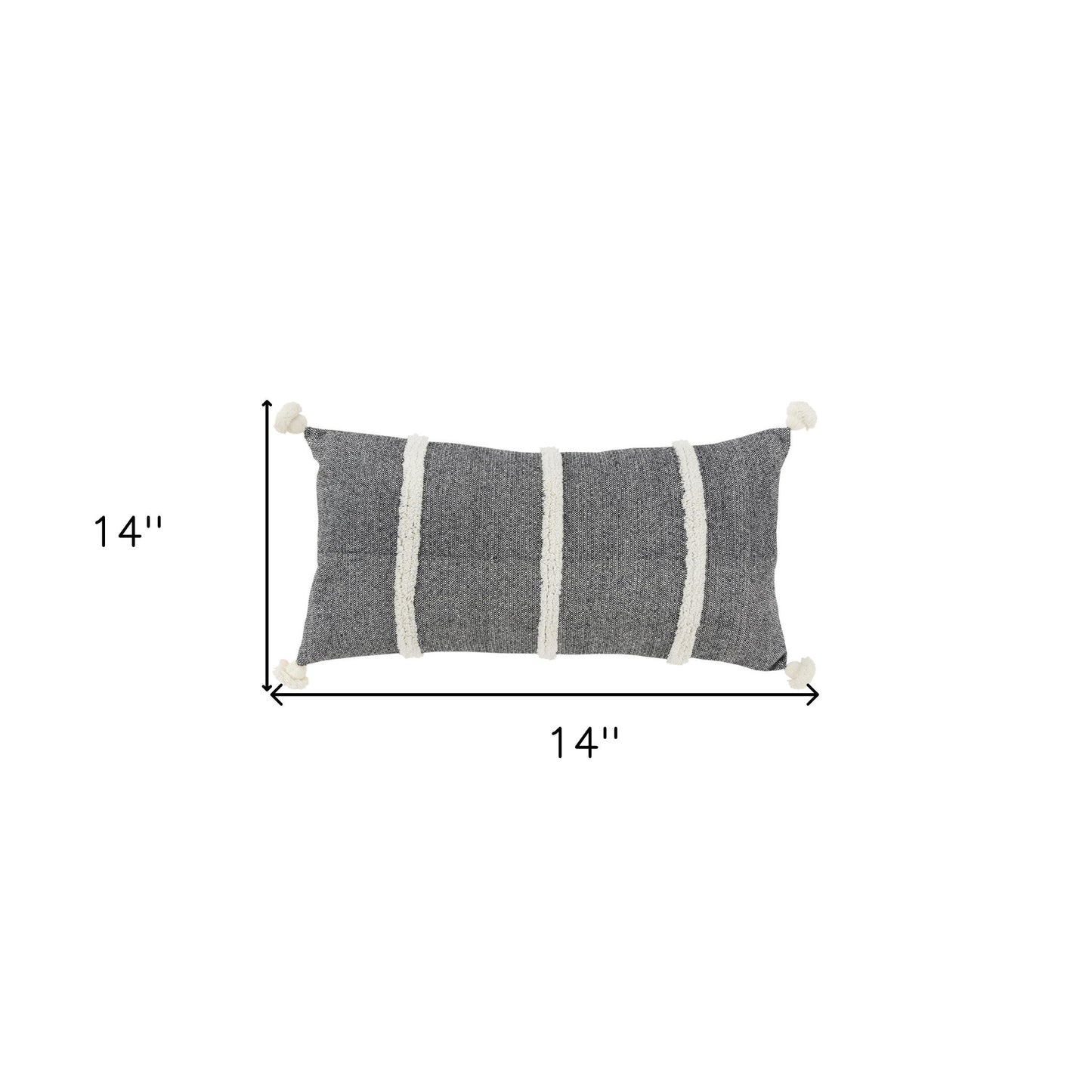14" X 14" Black and White Cotton Pillow With Tassels Edges FurniFindUSA