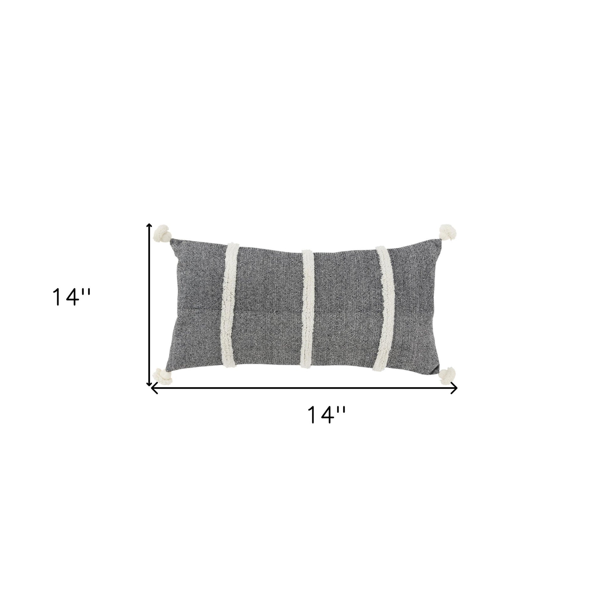 14" X 14" Black and White Cotton Pillow With Tassels Edges FurniFindUSA