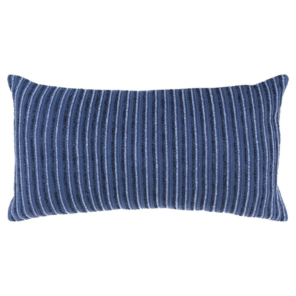 14" X 26" Blue Lumbar Striped Cotton Blend Throw Pillow — view 1