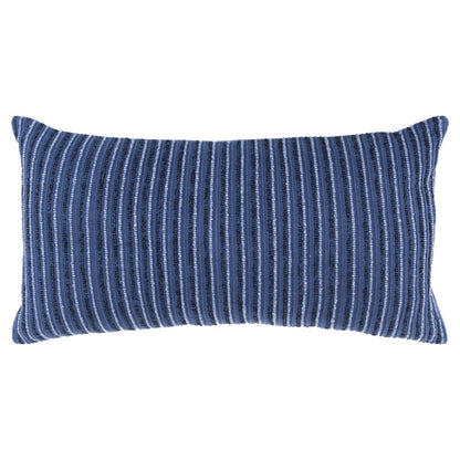 14" X 26" Blue Lumbar Striped Cotton Blend Throw Pillow